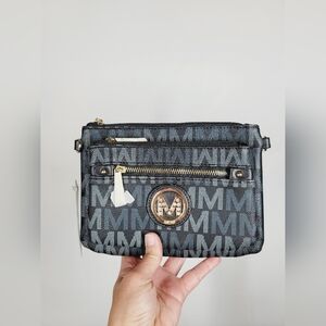 Cameron M Black and Gray Monogram Wristlet Crossbody